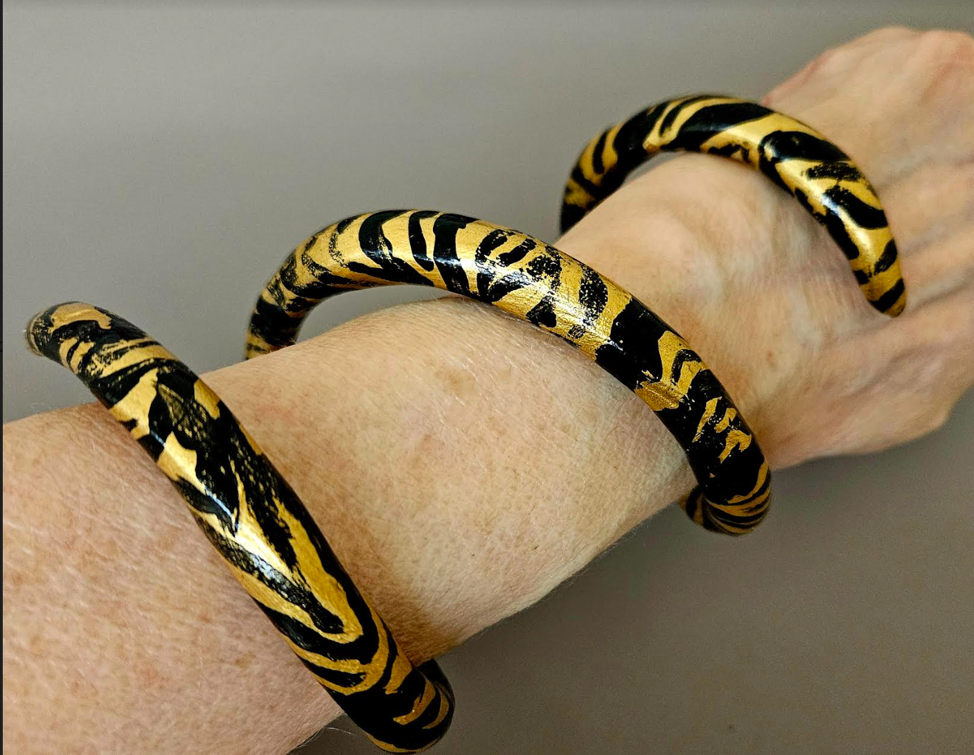 Zebra Print Black and Gold Metallic Coil Cuff - Hand Sculpted Snake Bangle - African Safari Inspired Wrist Candy - Kat Kouture Jewelry