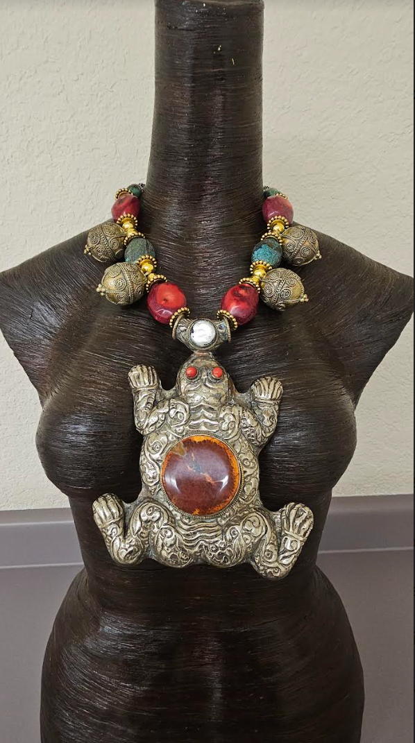 Big Tibetan Repousse Frog Statement Pendant - Exotic Luxury Coral Turquoise & Ethnic Beaded Tribal Necklace -  Iris Apfel Haute Couture Styled Jewelry - Kat Kouture Jewelry