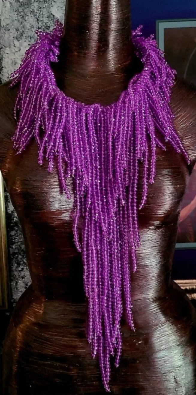 Purple Crystal Waterfall Chest Piece - Lovers of Purple Statement Necklaces - Drag Queen Accessory - Kat Kouture Jewelry