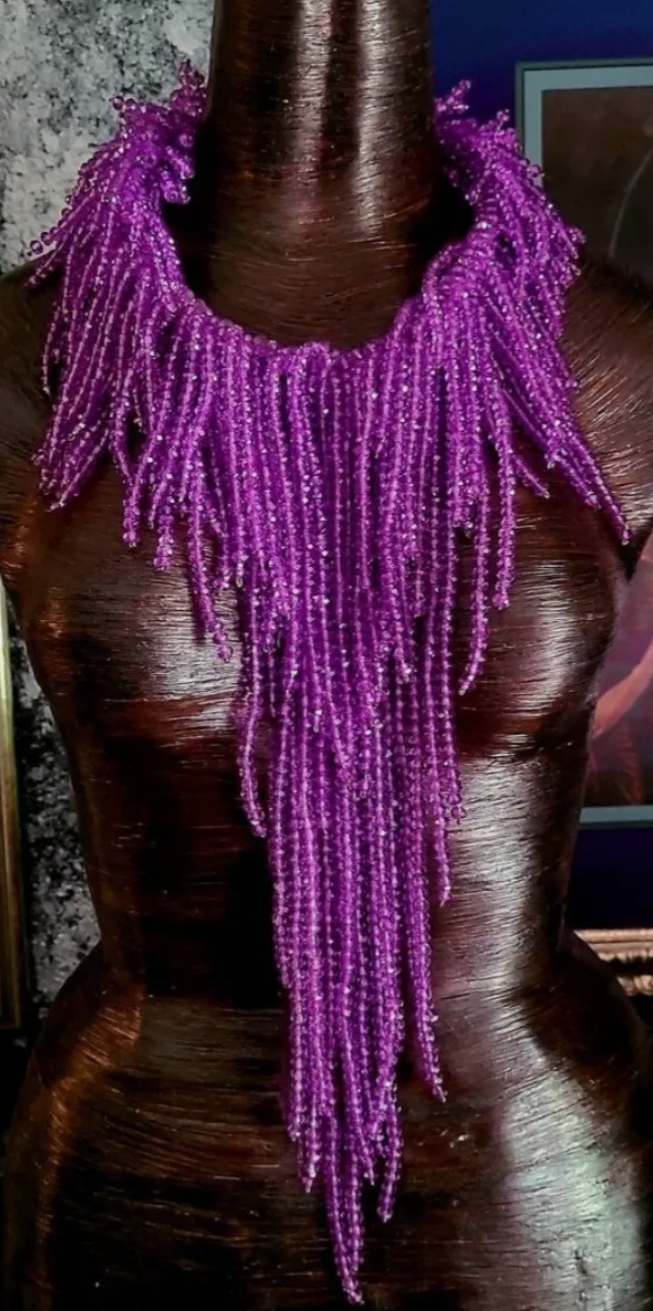 Purple Crystal Waterfall Chest Piece - Lovers of Purple Statement Necklaces - Drag Queen Accessory - Kat Kouture Jewelry