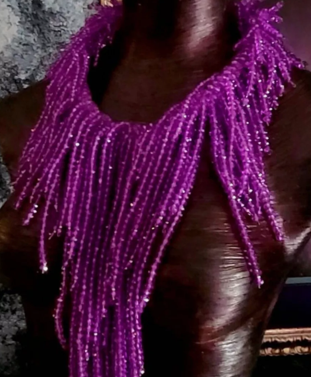 Purple Crystal Waterfall Chest Piece - Lovers of Purple Statement Necklaces - Drag Queen Accessory - Kat Kouture Jewelry