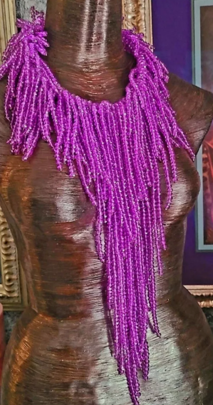 Purple Crystal Waterfall Chest Piece - Lovers of Purple Statement Necklaces - Drag Queen Accessory - Kat Kouture Jewelry