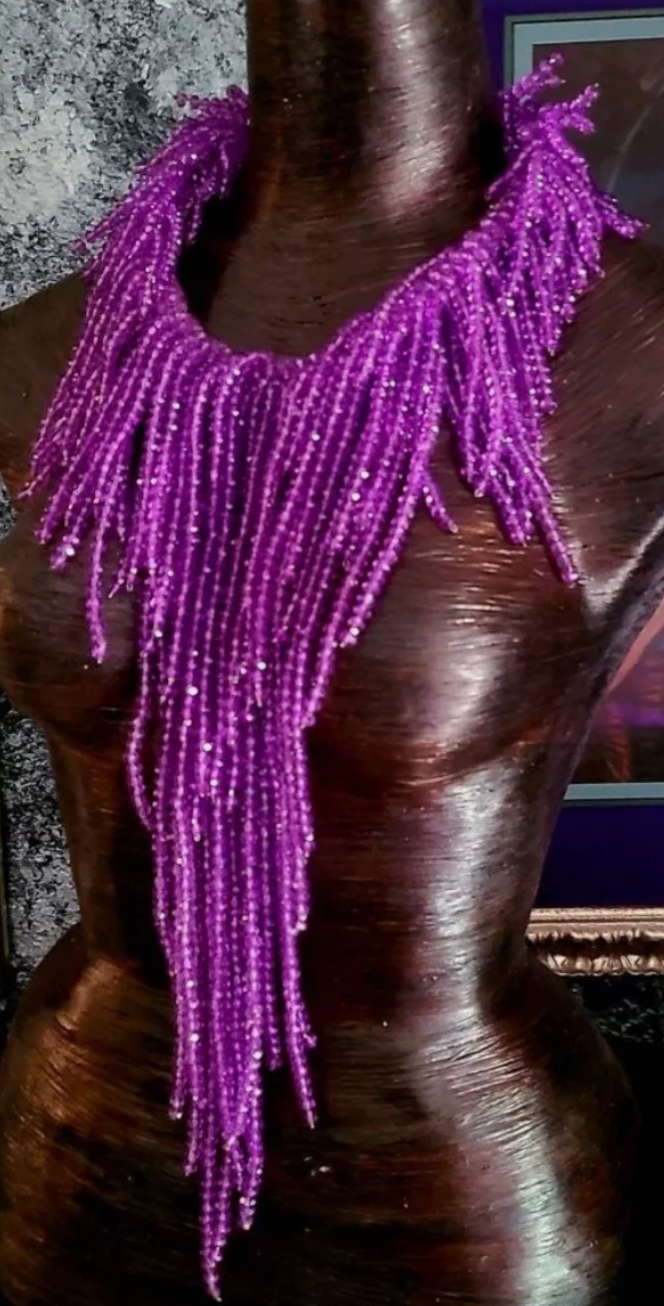 Purple Crystal Waterfall Chest Piece - Lovers of Purple Statement Necklaces - Drag Queen Accessory - Kat Kouture Jewelry