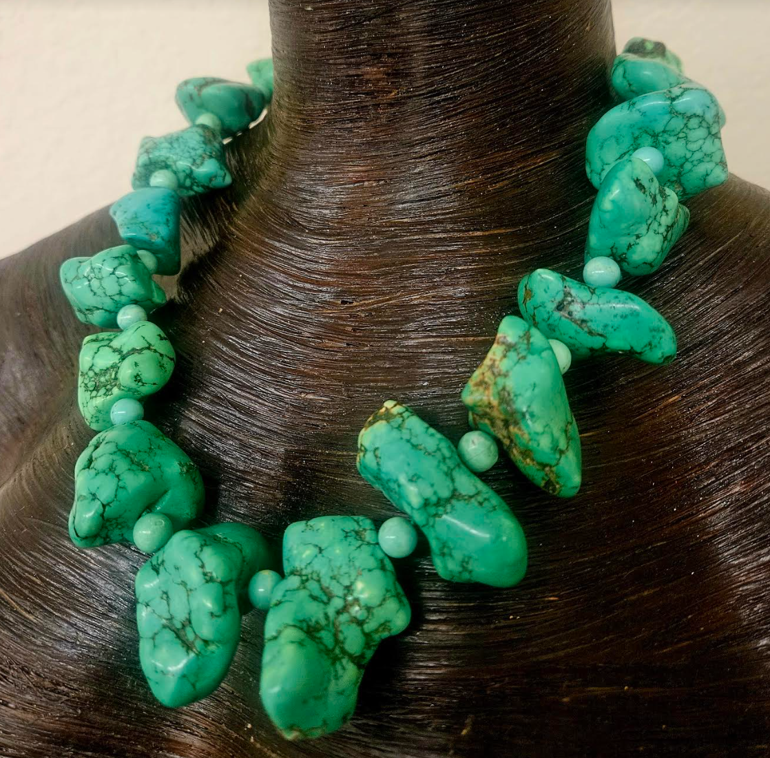 Green Blue Magnesite Southwestern Style Necklace - Oversized Cowgirl Cowboy Faux Turquoise Neck Candy - Iris Apfel Homage -  Kat Kouture Jewelry