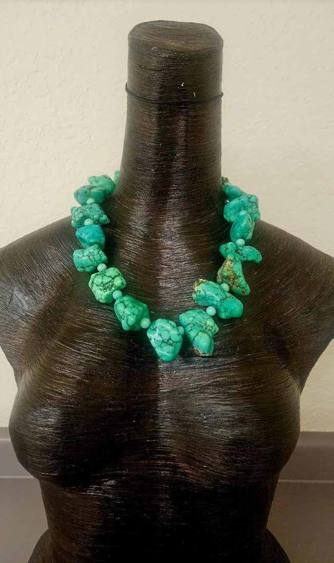 Green Blue Magnesite Southwestern Style Necklace - Oversized Cowgirl Cowboy Faux Turquoise Neck Candy - Iris Apfel Homage -  Kat Kouture Jewelry