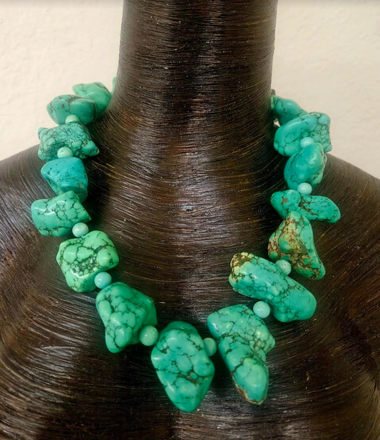 Green Blue Magnesite Southwestern Style Necklace - Oversized Cowgirl Cowboy Faux Turquoise Neck Candy - Iris Apfel Homage -  Kat Kouture Jewelry