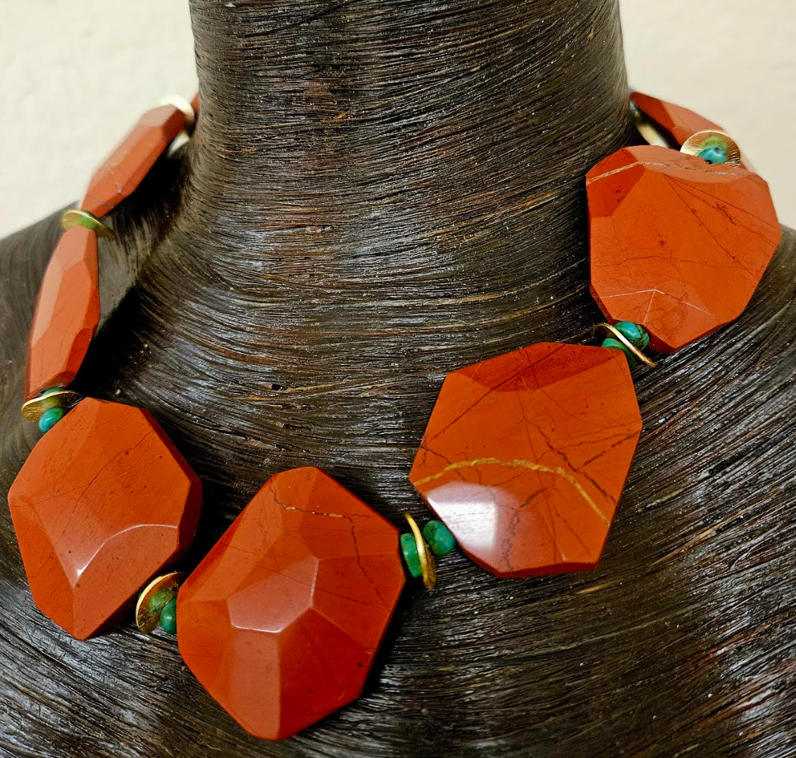 Faceted Rustic Red Agate Jasper Statement Necklace - Neck Candy for Business or Professional Events - Kat Kouture Jewelry - Anna Wintour Style Necklace