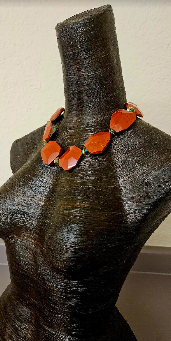 Faceted Rustic Red Agate Jasper Statement Necklace - Neck Candy for Business or Professional Events - Kat Kouture Jewelry - Anna Wintour Style Necklace