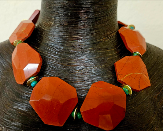 Faceted Rustic Red Agate Jasper Statement Necklace - Neck Candy for Business or Professional Events - Kat Kouture Jewelry - Anna Wintour Style Necklace