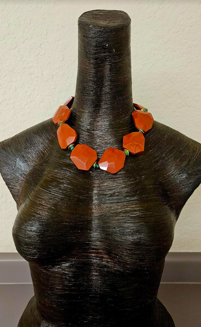 Faceted Rustic Red Agate Jasper Statement Necklace - Neck Candy for Business or Professional Events - Kat Kouture Jewelry - Anna Wintour Style Necklace