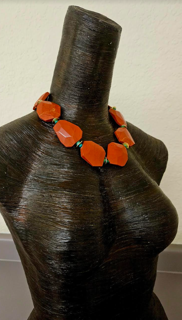 Faceted Rustic Red Agate Jasper Statement Necklace - Neck Candy for Business or Professional Events - Kat Kouture Jewelry - Anna Wintour Style Necklace