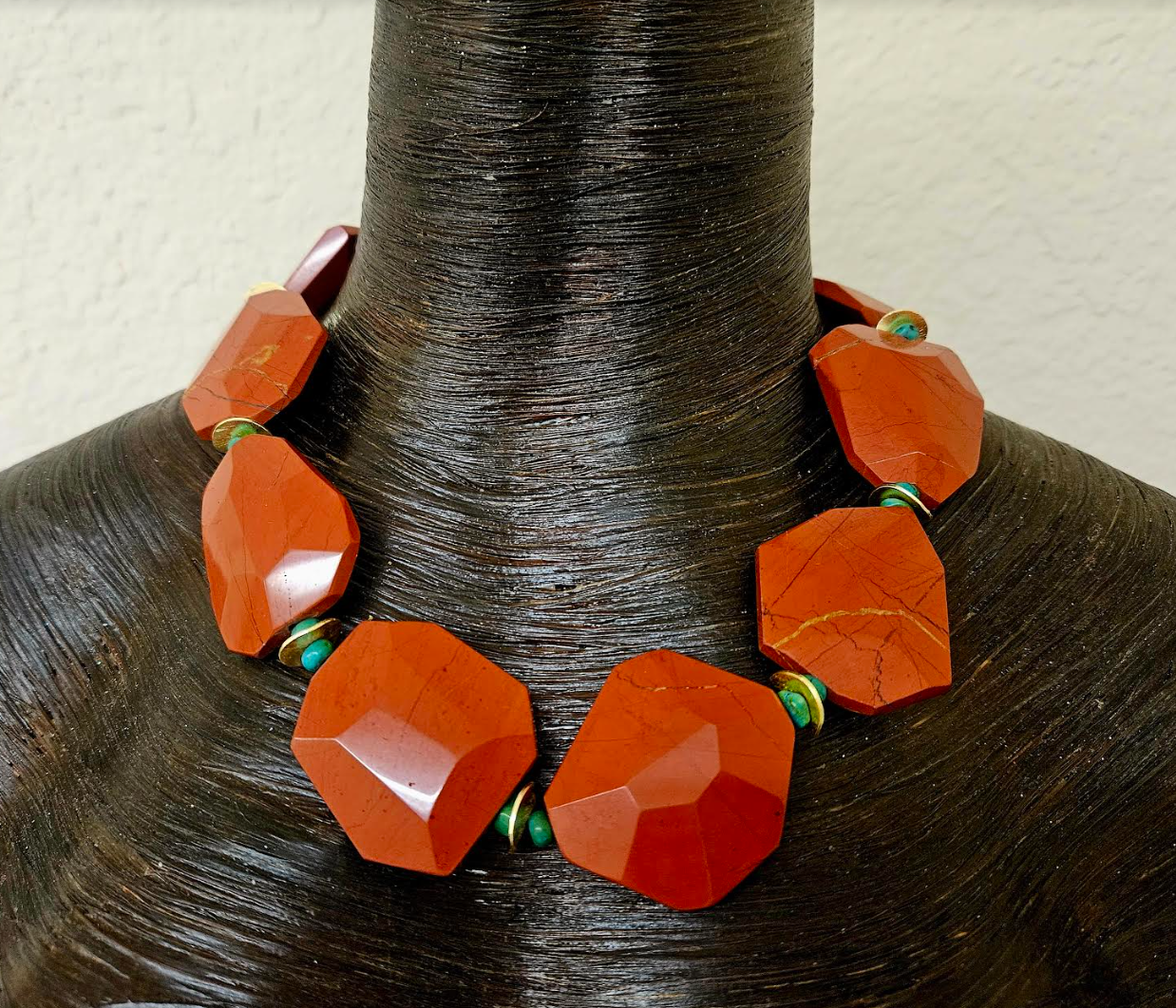 Faceted Rustic Red Agate Jasper Statement Necklace - Neck Candy for Business or Professional Events - Kat Kouture Jewelry - Anna Wintour Style Necklace