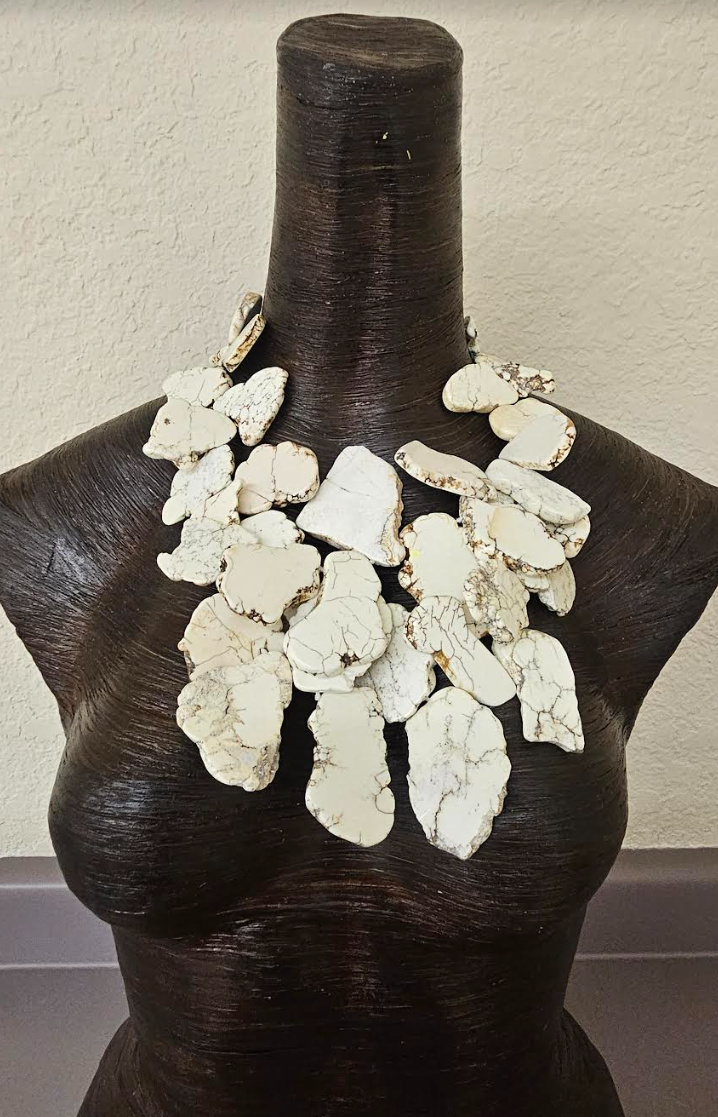 White Howlite Slab Statement Necklace Set - Faux White Buffalo Turquoise Slice Chest Piece - Hot Weather Jewelry - Kat Kouture Designs