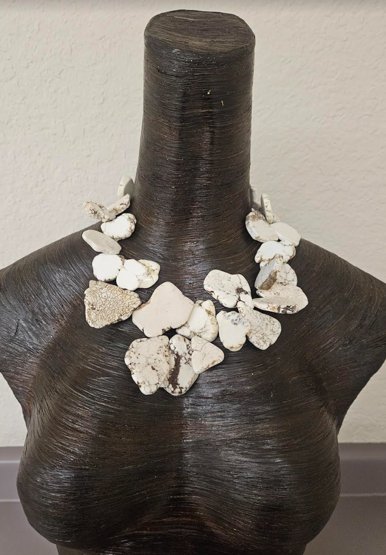 White Howlite Slab Statement Necklace Set - Faux White Buffalo Turquoise Slice Chest Piece - Hot Weather Jewelry - Kat Kouture Designs