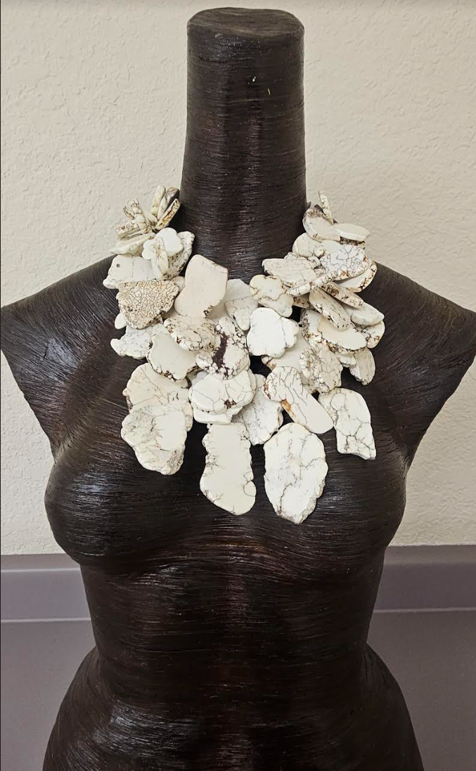 White Howlite Slab Statement Necklace Set - Faux White Buffalo Turquoise Slice Chest Piece - Hot Weather Jewelry - Kat Kouture Designs