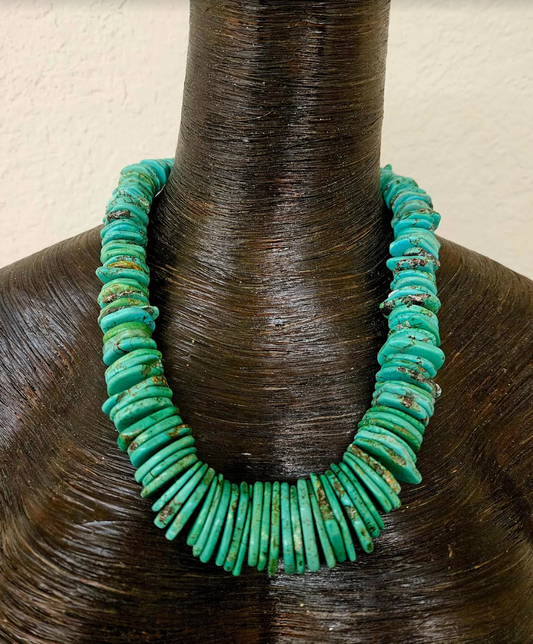 Green Faux Turquoise Heishi Statement Necklace - Western Style Howlite Layering Neck Candy - Cowgirl Cowboy Accessory - Kat Kouture Jewelry