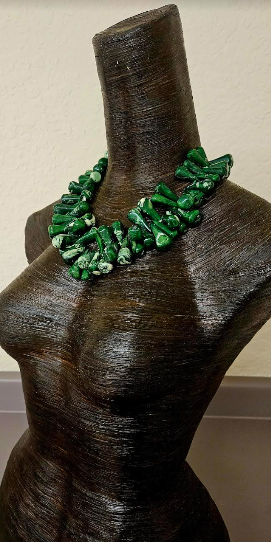 Green Teardrop Coral Heavy Statement Necklace - Socialite Gemstone Neck Candy - Business or Professional Setting Choker - Kat Kouture Jewelry Designs