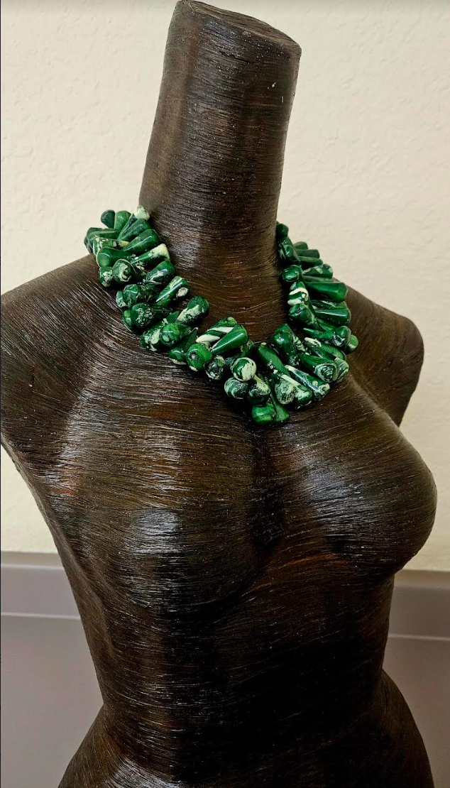 Green Teardrop Coral Heavy Statement Necklace - Socialite Gemstone Neck Candy - Business or Professional Setting Choker - Kat Kouture Jewelry Designs