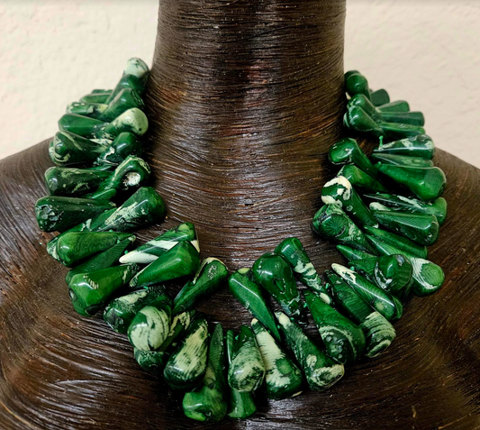 Green Teardrop Coral Heavy Statement Necklace - Socialite Gemstone Neck Candy - Business or Professional Setting Choker - Kat Kouture Jewelry Designs