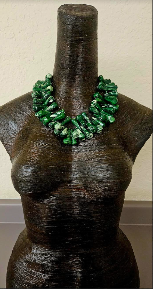 Green Teardrop Coral Heavy Statement Necklace - Socialite Gemstone Neck Candy - Business or Professional Setting Choker - Kat Kouture Jewelry Designs