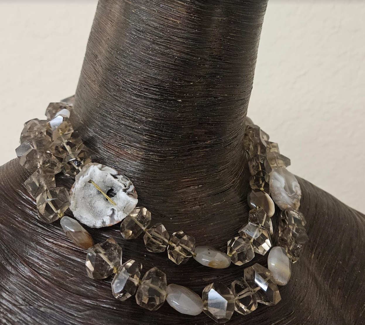 Faceted Smoky Quartz Agate & Geode Slice Gemstone Rope - Autumn Neck Candy for Business or Professional Events - Kat Kouture Jewelry