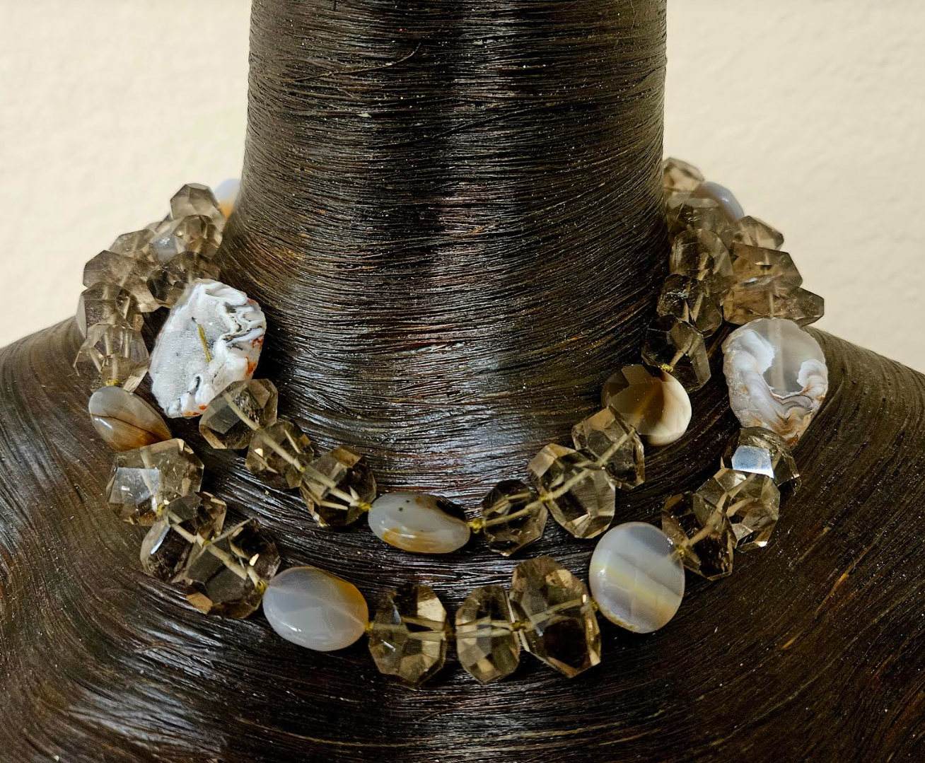 Faceted Smoky Quartz Agate & Geode Slice Gemstone Rope - Autumn Neck Candy for Business or Professional Events - Kat Kouture Jewelry