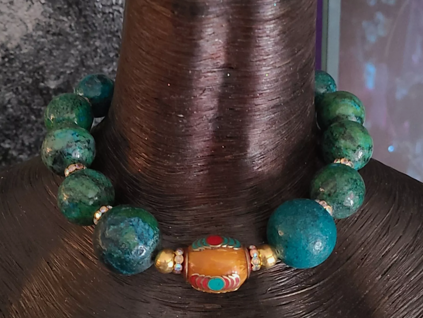 Big Beaded Chrysocolla & Resin Beaded Choker - Iris Apfel Style Neck Candy - Faux Turquoise Statement Necklace for Petite Women - Kat Kouture Jewelry