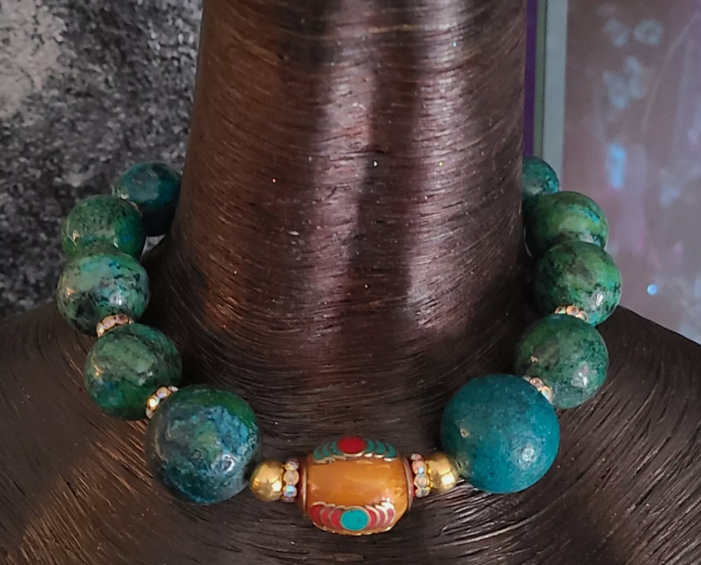 Big Beaded Chrysocolla & Resin Beaded Choker - Iris Apfel Style Neck Candy - Faux Turquoise Statement Necklace for Petite Women - Kat Kouture Jewelry