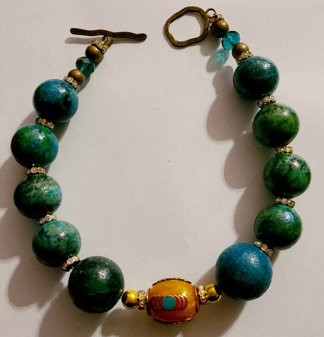 Big Beaded Chrysocolla & Resin Beaded Choker - Iris Apfel Style Neck Candy - Faux Turquoise Statement Necklace for Petite Women - Kat Kouture Jewelry