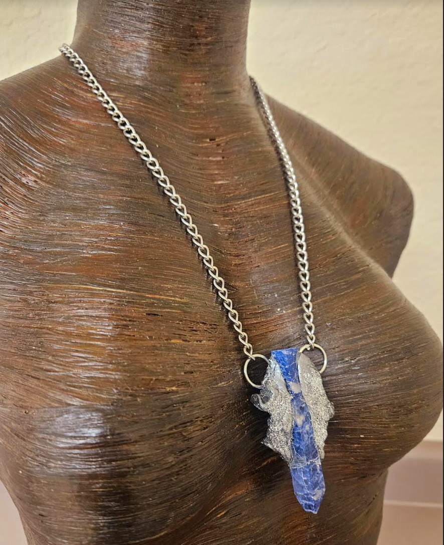 Sculpted Sodalite Tower Layering Pendant - Blue & Silver Gemstone Amulet - Jeans Jewelry - Kat Kouture Jewelry Designs