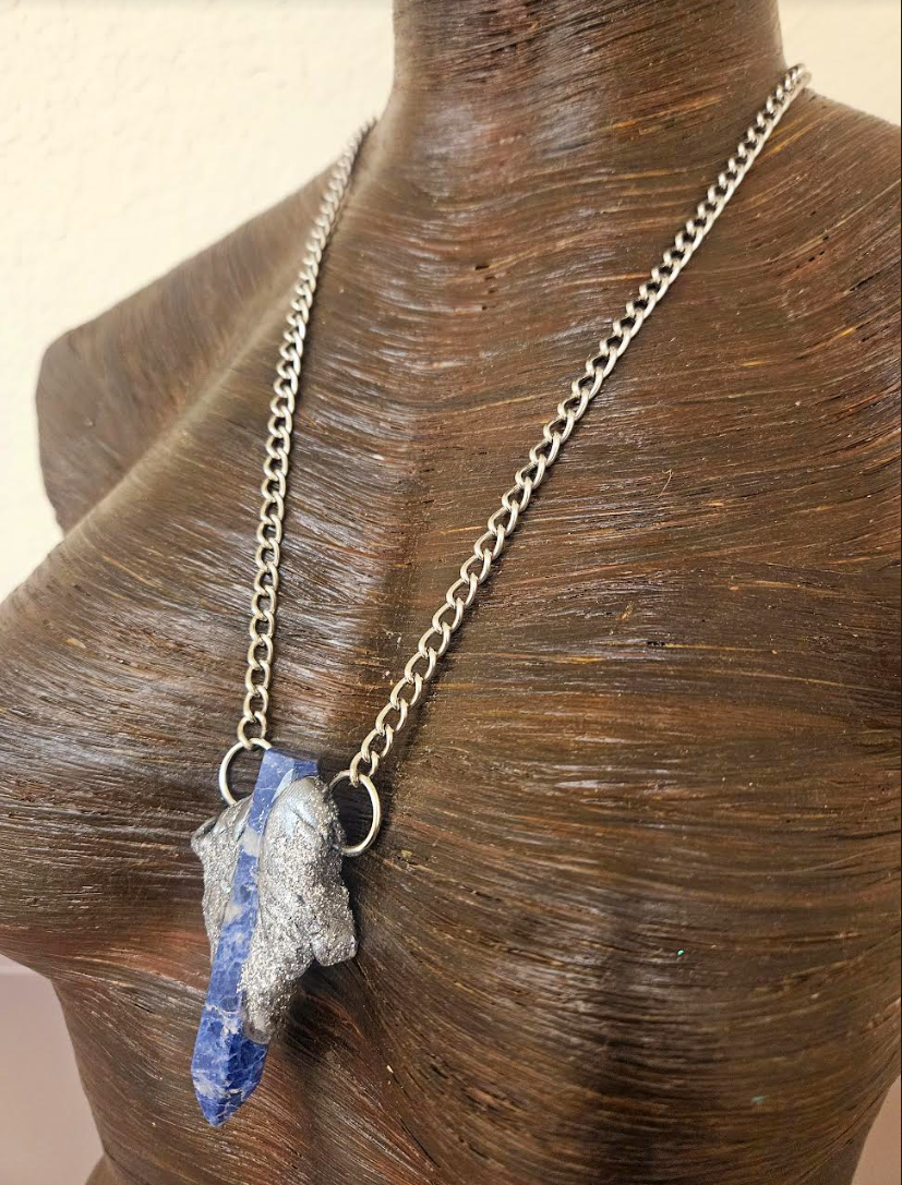 Sculpted Sodalite Tower Layering Pendant - Blue & Silver Gemstone Amulet - Jeans Jewelry - Kat Kouture Jewelry Designs