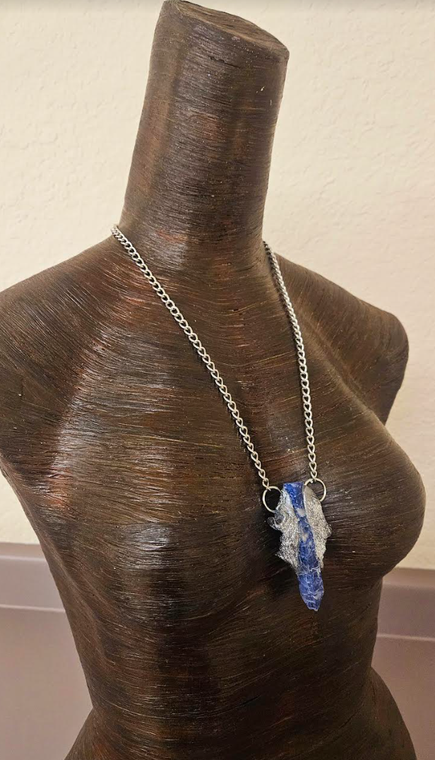 Sculpted Sodalite Tower Layering Pendant - Blue & Silver Gemstone Amulet - Jeans Jewelry - Kat Kouture Jewelry Designs