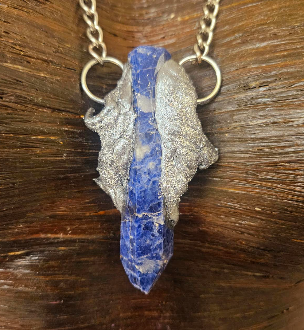 Sculpted Sodalite Tower Layering Pendant - Blue & Silver Gemstone Amulet - Jeans Jewelry - Kat Kouture Jewelry Designs