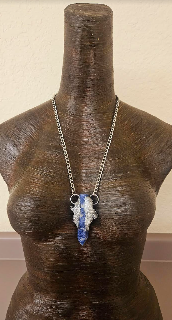 Sculpted Sodalite Tower Layering Pendant - Blue & Silver Gemstone Amulet - Jeans Jewelry - Kat Kouture Jewelry Designs