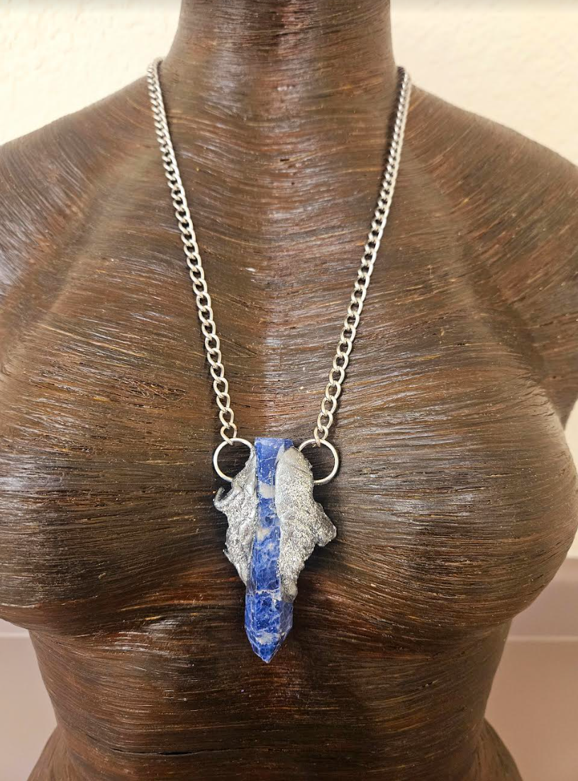 Sculpted Sodalite Tower Layering Pendant - Blue & Silver Gemstone Amulet - Jeans Jewelry - Kat Kouture Jewelry Designs