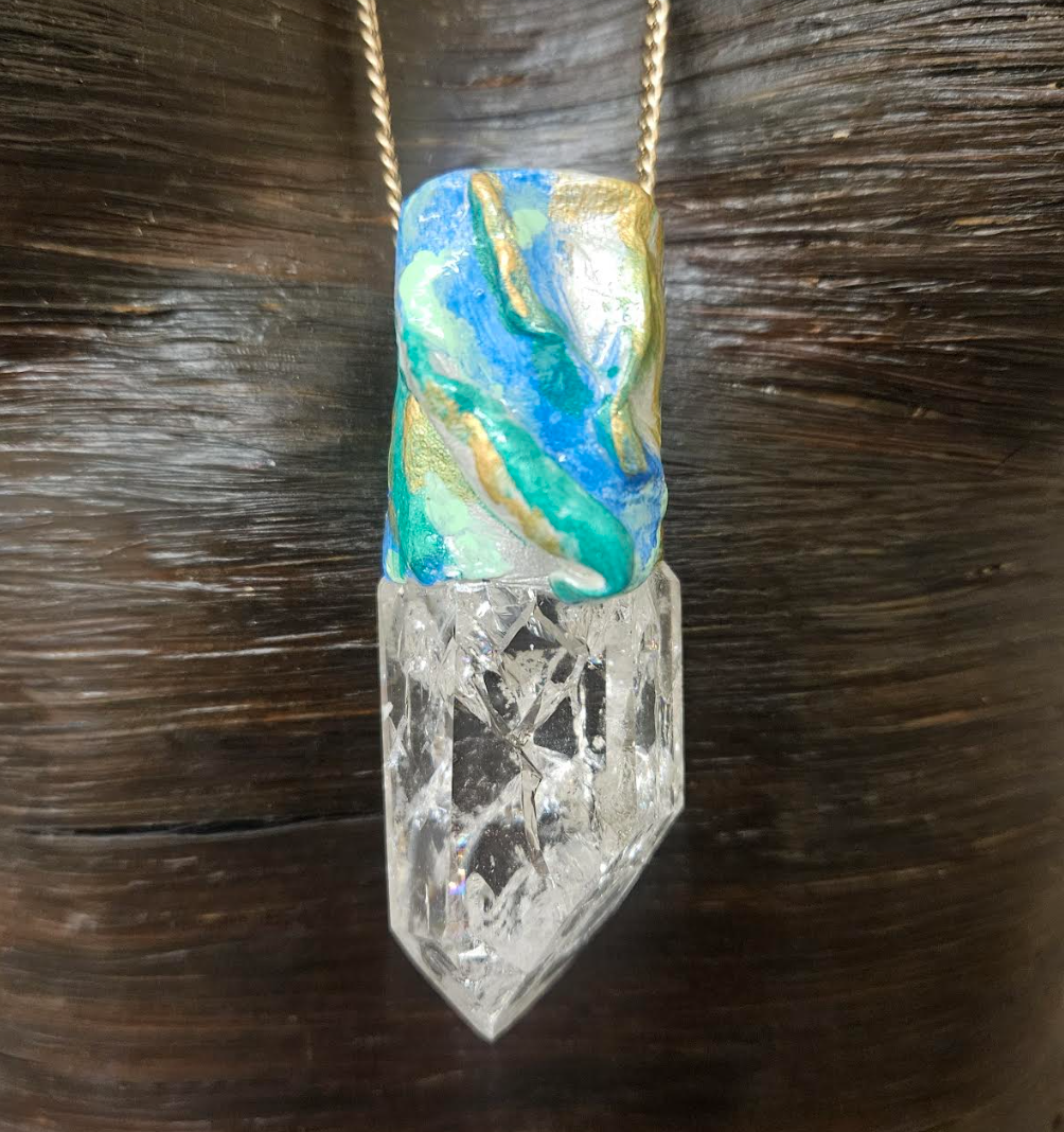 Crackle Quartz Sculpted Pendant for Petite Women - Polished & Faceted Crystal Obelisk for Men - Kat Kouture Jewelry