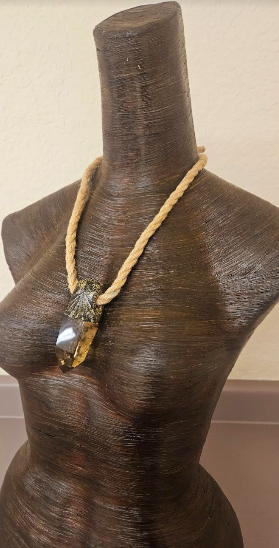 Polished and Faceted Sculpted Smoky Quartz Pendant with Hemp Rope - Brown Gemstone Unisex Talisman on a Jute Rope - Bohemiam Talisman - Kat Kouture Jewelry