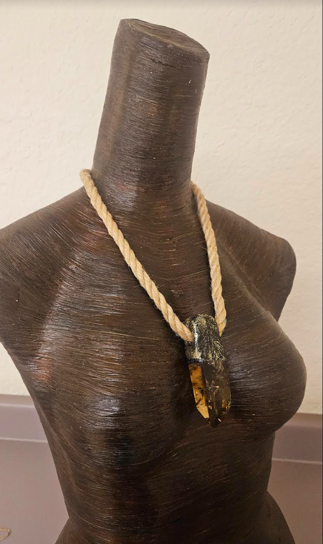 Polished and Faceted Sculpted Smoky Quartz Pendant with Hemp Rope - Brown Gemstone Unisex Talisman on a Jute Rope - Bohemiam Talisman - Kat Kouture Jewelry