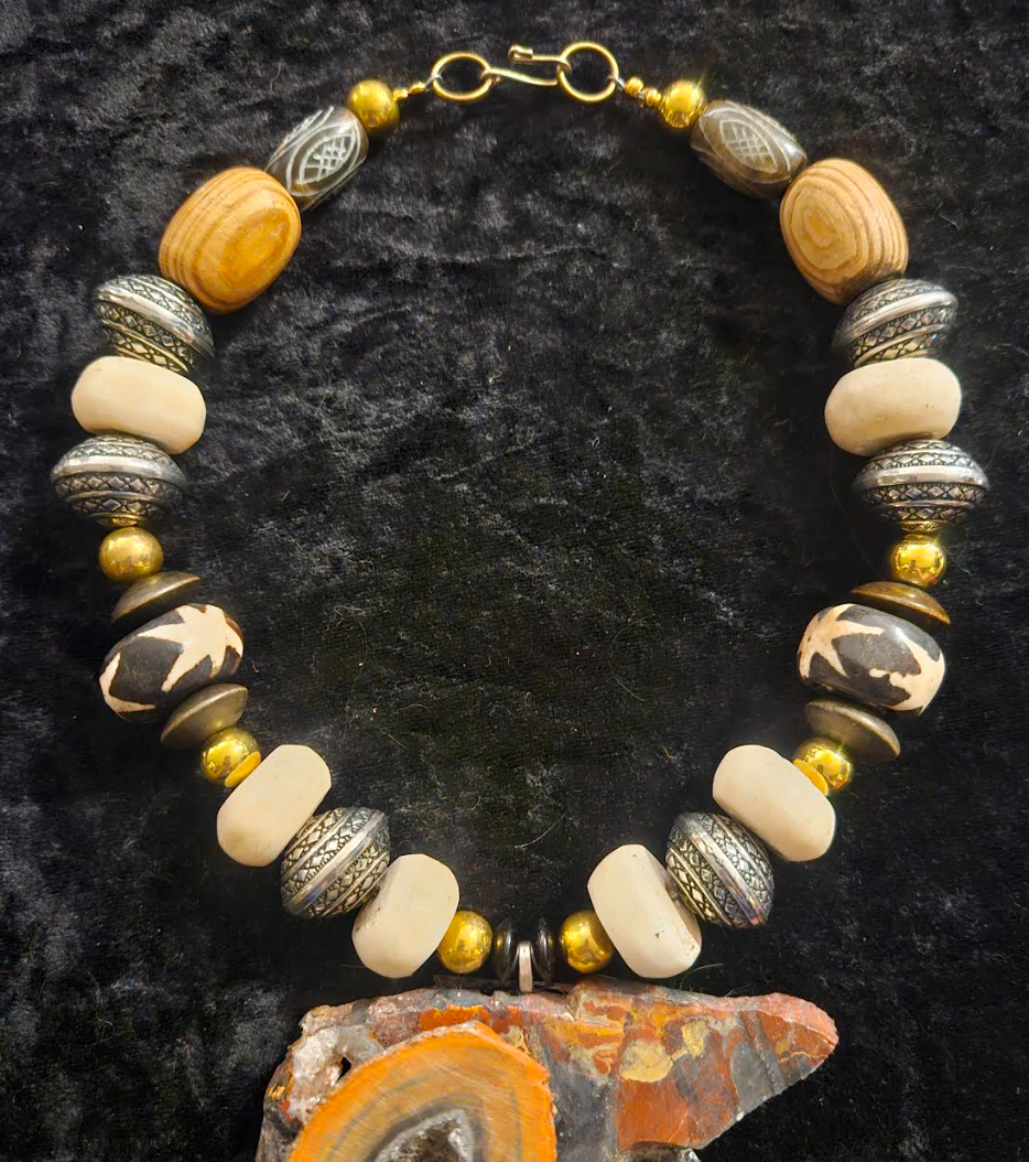 Jasper Quartz and Agate Avant Garde Gemstone Slab Pendant with Earth Tone Necklace - OOAK Wearable Art Autumn Neck Candy - Kat Kouture Jewelry