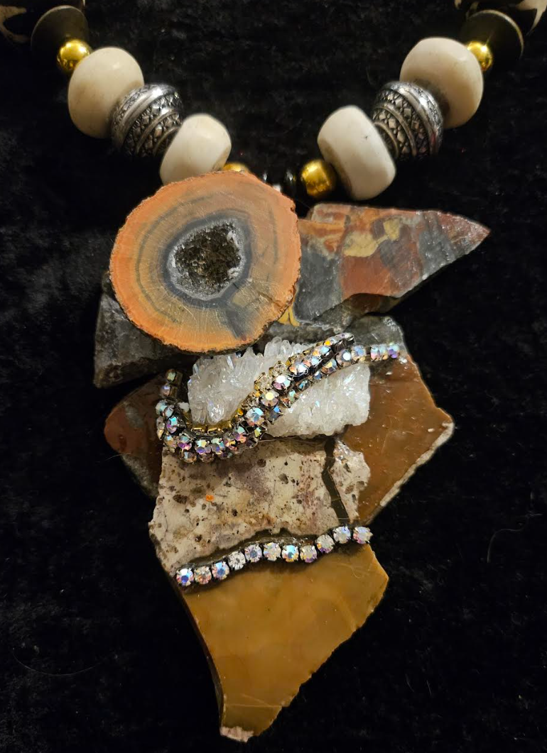 Jasper Quartz and Agate Avant Garde Gemstone Slab Pendant with Earth Tone Necklace - OOAK Wearable Art Autumn Neck Candy - Kat Kouture Jewelry