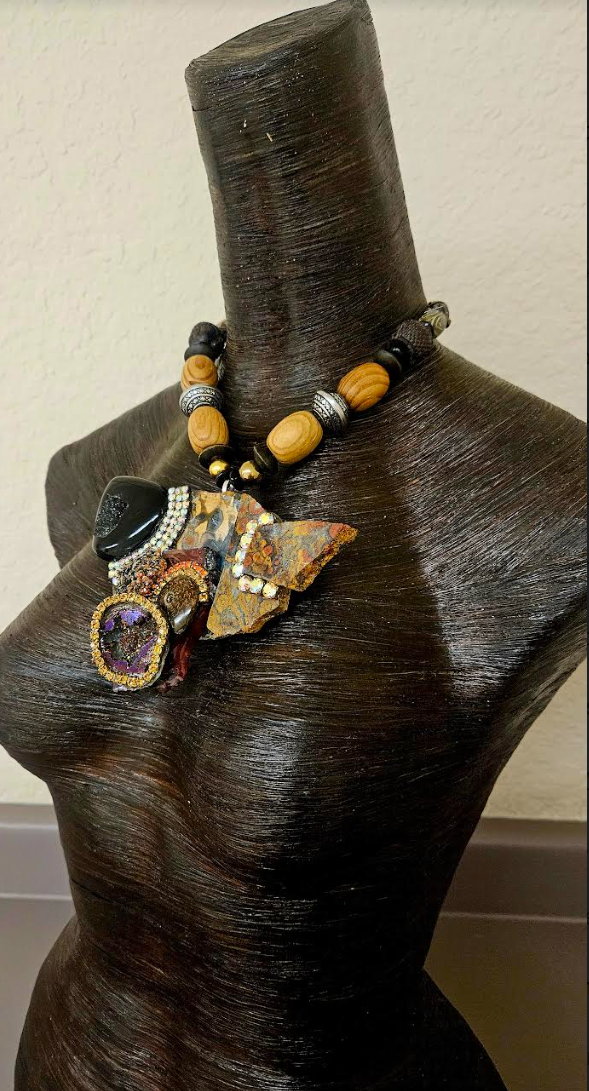 Earthy Mixed Gemstone Jasper Slab Chest Piece - Rustic Autumn Bead & Gemstone Statement Necklace Pendant - Kat Kouture Jewelry