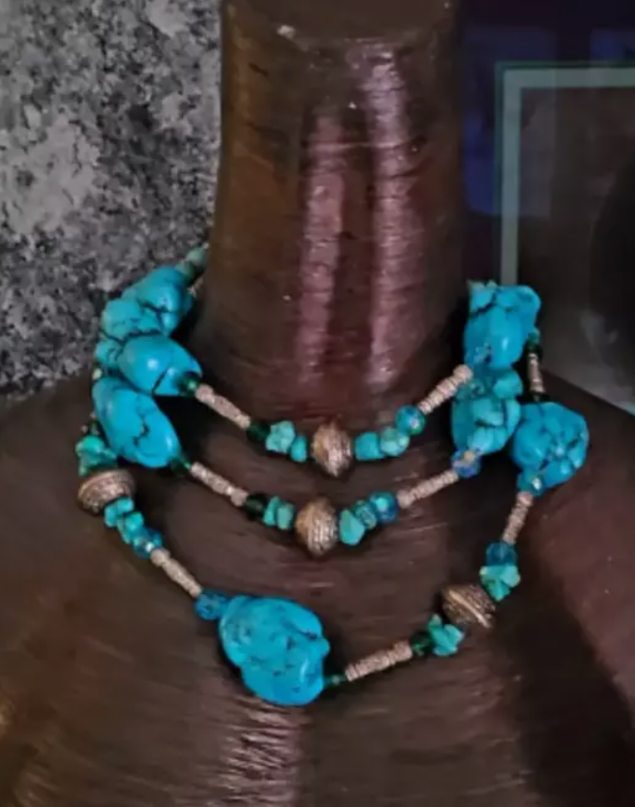 Blue Magnesite Nugget Western Style Rope Necklace - Faux Turquoise & Crystal 58" Gemstone Opera Length Necklace - Cowgirl Style Versatile Chest Piece - Kat Kouture Jewelry