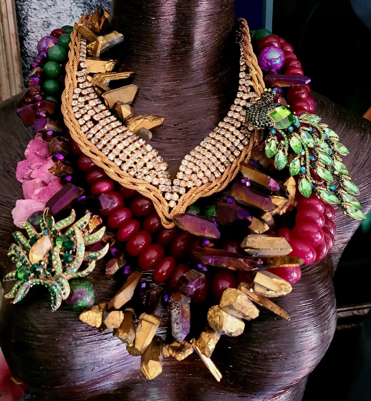 Mixed Gemstone Assemblage Statement Necklace - Bold Chunky & Heavy OOAK Haute Couture Bling Neck Candy - Kat Kouture Jewelry