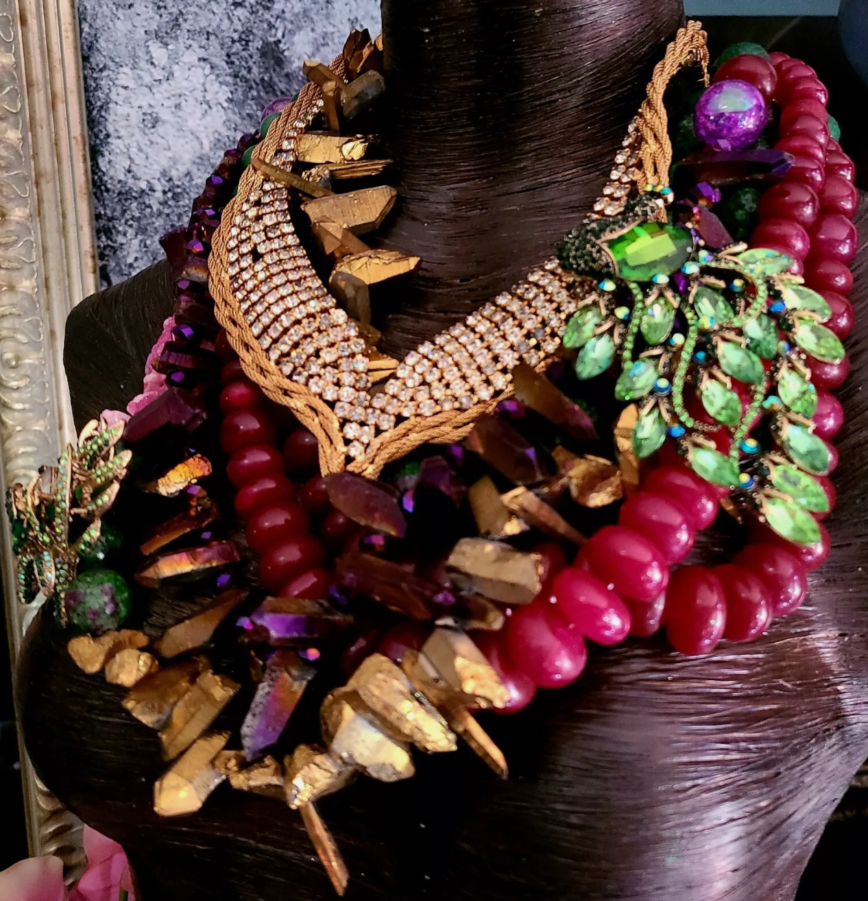 Mixed Gemstone Assemblage Statement Necklace - Bold Chunky & Heavy OOAK Haute Couture Bling Neck Candy - Kat Kouture Jewelry