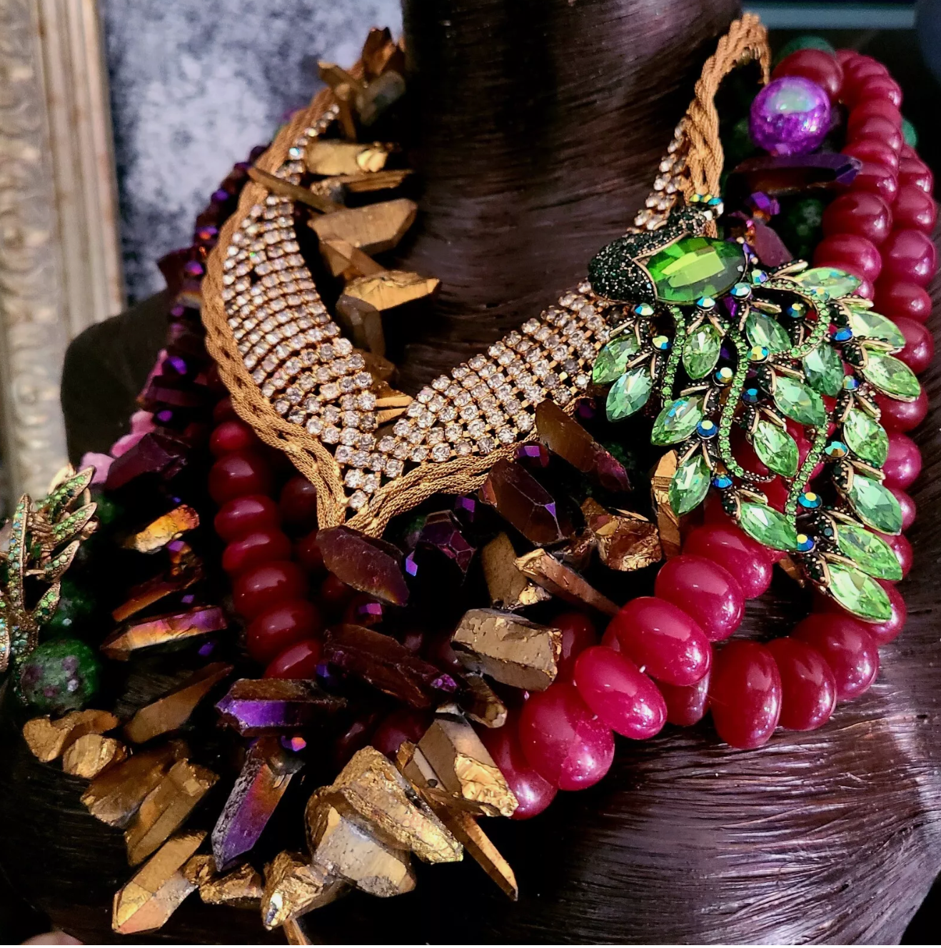 Mixed Gemstone Assemblage Statement Necklace - Bold Chunky & Heavy OOAK Haute Couture Bling Neck Candy - Kat Kouture Jewelry