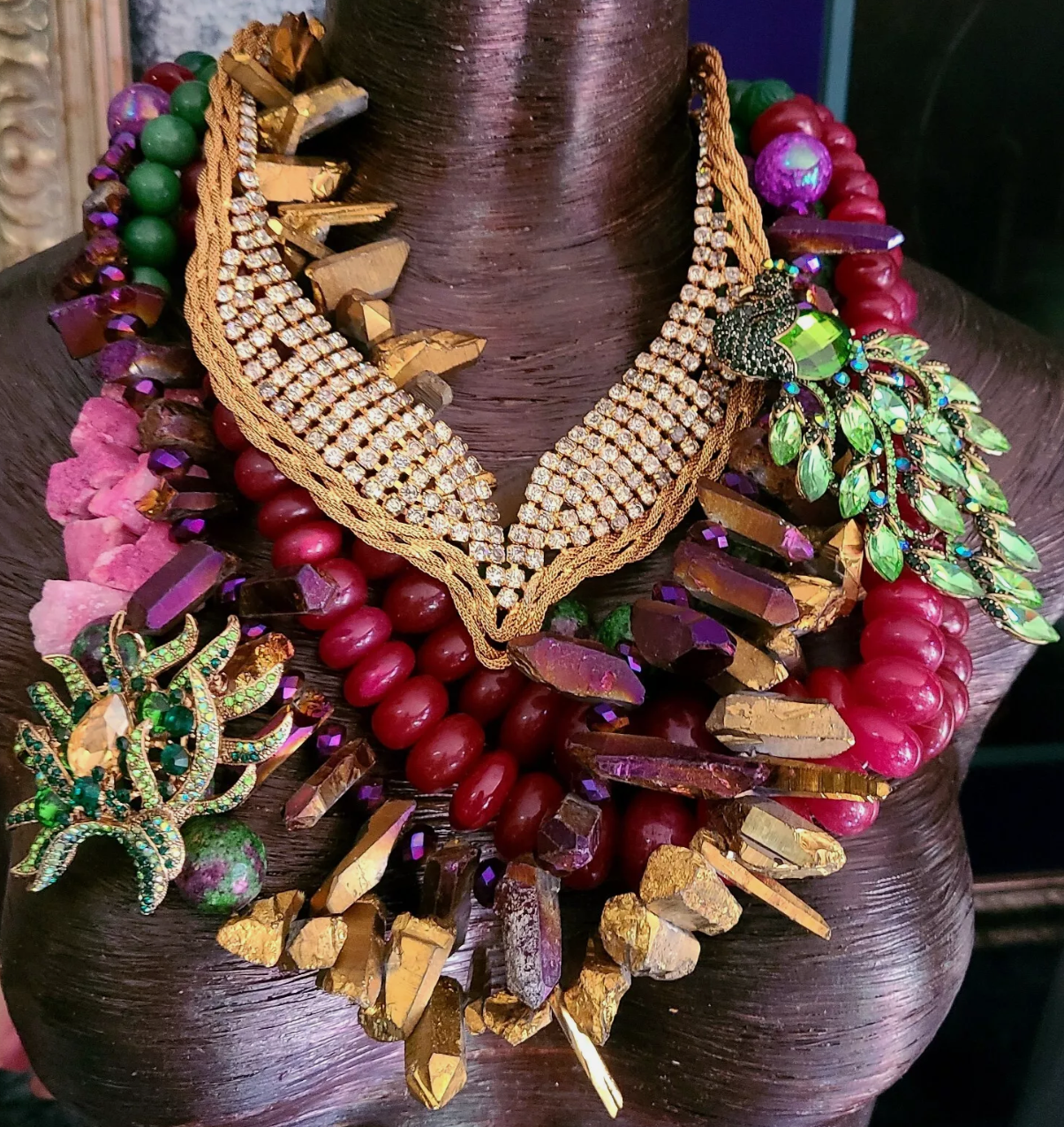 Mixed Gemstone Assemblage Statement Necklace - Bold Chunky & Heavy OOAK Haute Couture Bling Neck Candy - Kat Kouture Jewelry