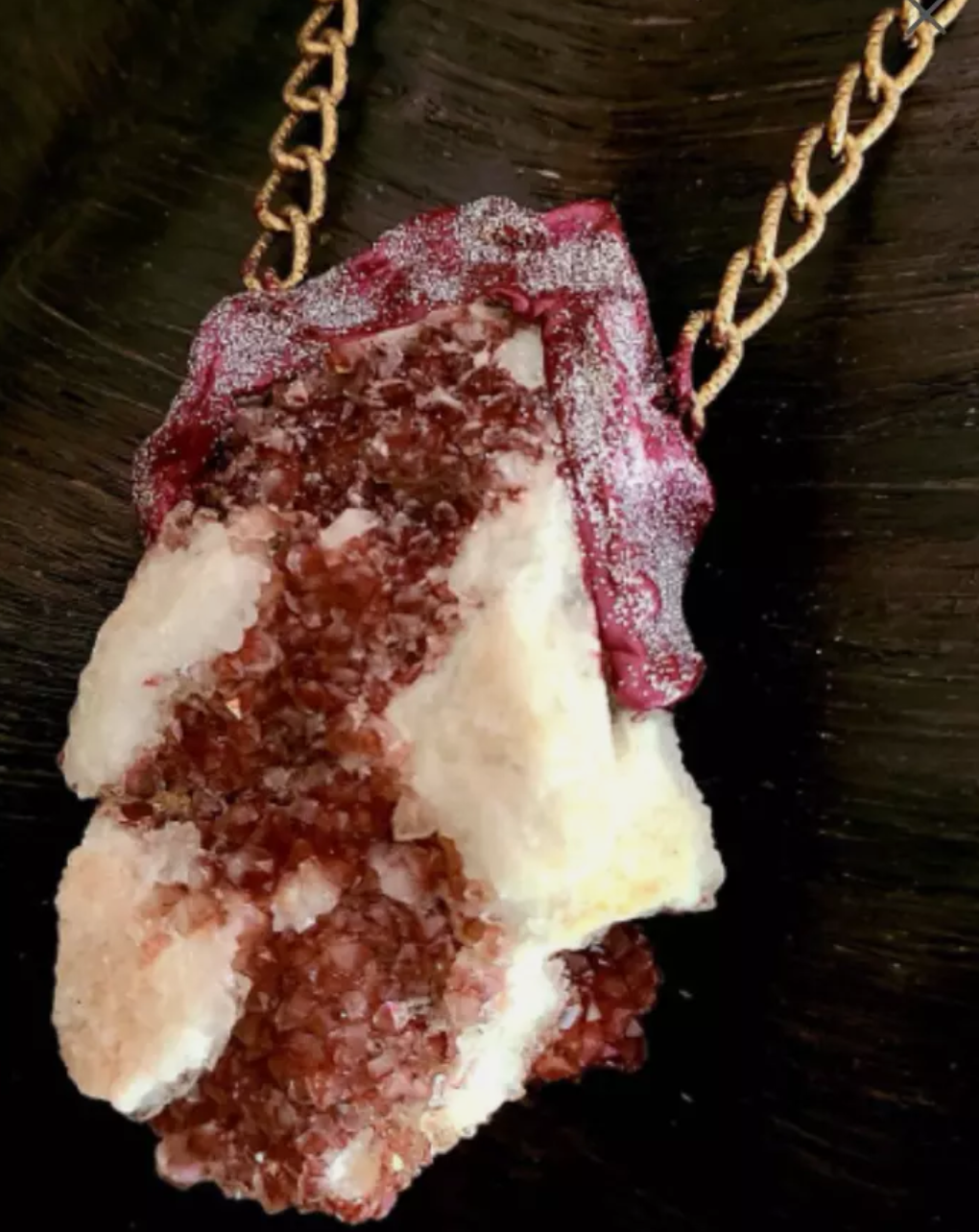 Rough Red Tourmaline Sculpted Gemstone Pendant - Men's Rustic Burgundy and White Crystal Talisman - Kat Kouture Jewelry