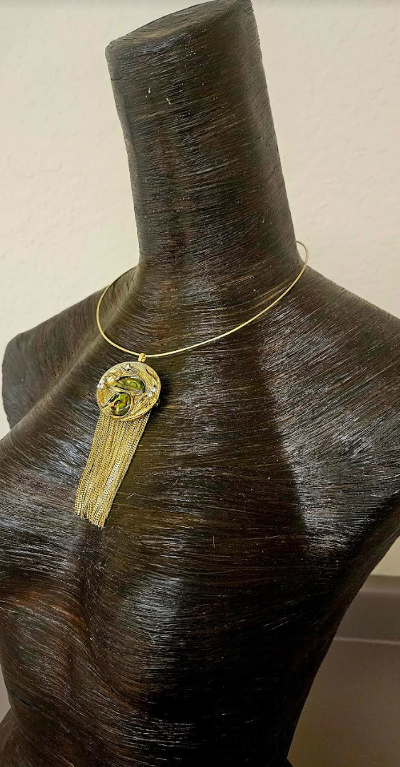 Art Deco Vintage Pendant on Wire Collar - Art Nouveau Chain Waterfall Amulet with Torc - Kat Kouture Jewelry