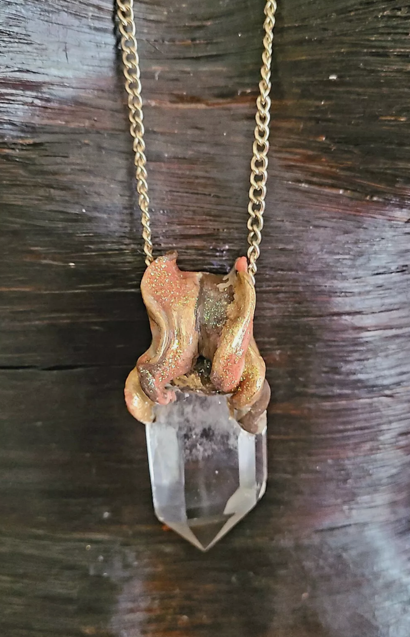 Sculpted Quartz Point for Petite Women - Faceted Crystal Layering Pendant - Unisex Gemstone Talisman - Kat Kouture Jewelry