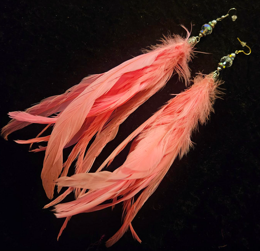 Hot Pink Rooster Feather Shoulder Dusters - Feminine & Sexy Long Pierced Earrings - Diva Ear Candy - Kat Kouture Jewelry